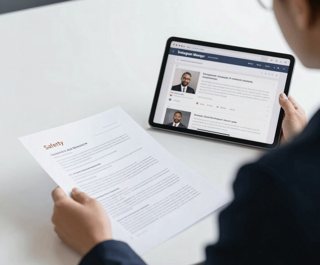 Profissional analisando documentação de segurança do trabalho em ambiente corporativo